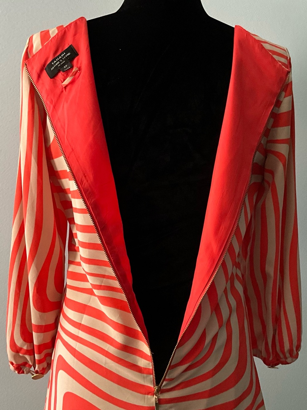 Size 6 Date Dress Tahari Orange Cream Long-Sleeve Mini Dress Work Dress - Picture 7 of 15